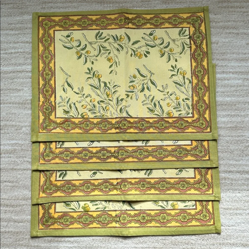 Set of 4 Couleur Nature Olive Tree Placemats Yellow/Green Designed by Bruno Lamy